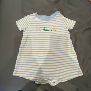 Baby Blue Striped One-Piece Bodysuit with Golf Embroidery